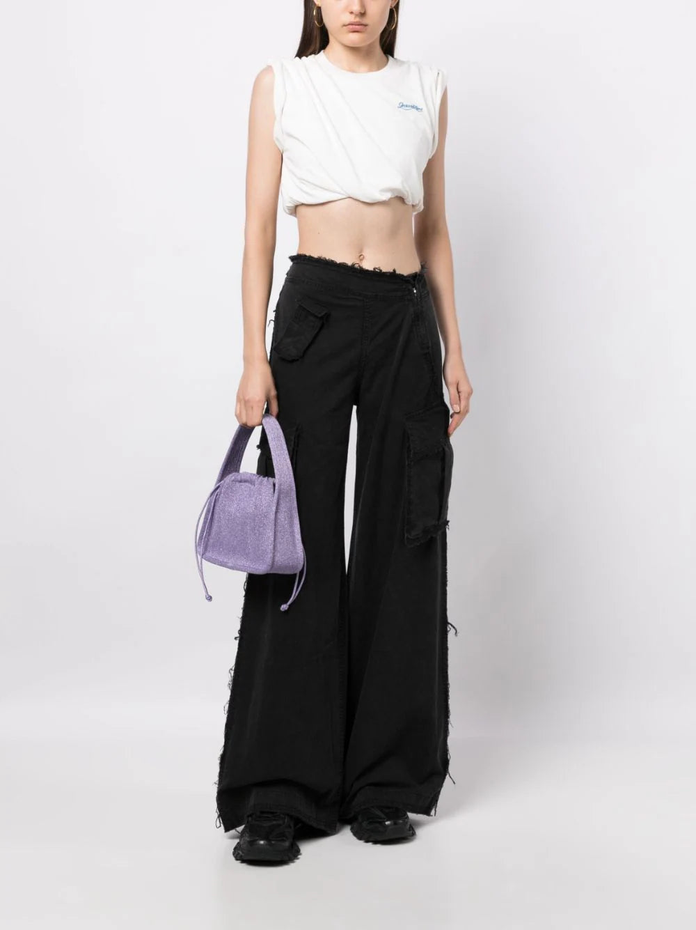 Gathered Cotton Cropped T-shirt