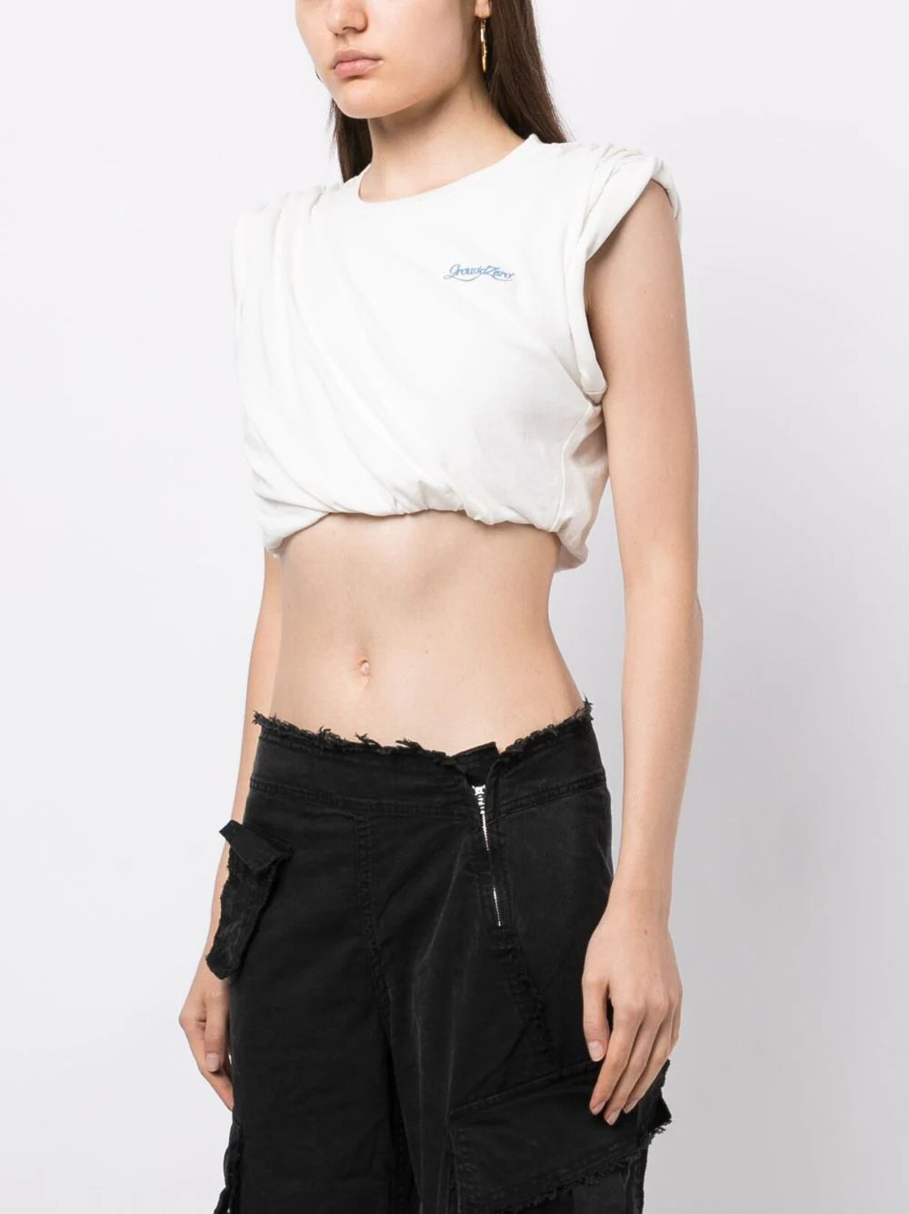 Gathered Cotton Cropped T-shirt