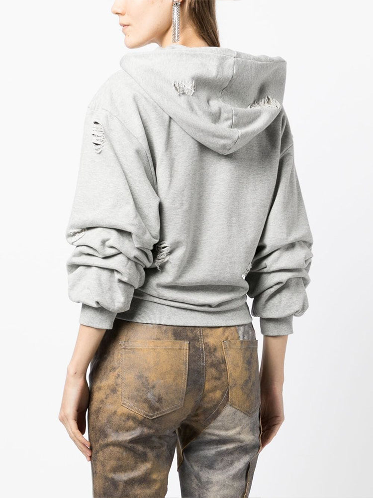 Distressed Zip-front Hoodie