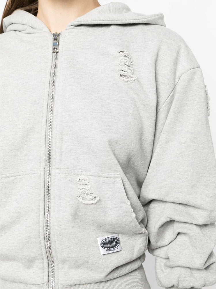 Distressed Zip-front Hoodie