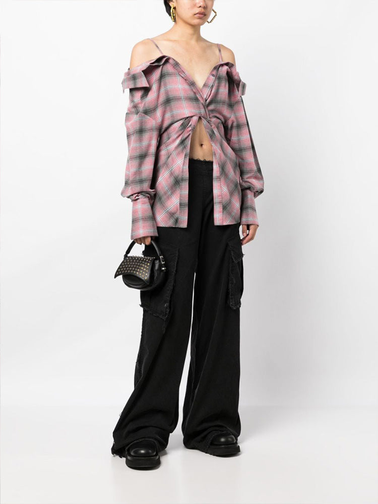 2-ways Checked Twist-detail Shirt