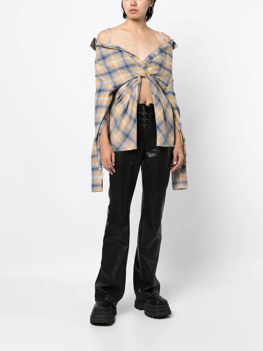 2 way check-print Long-sleeve Shirt