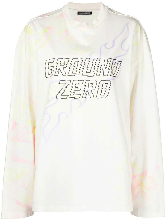 Oversized Logo Print With Hand Painted Long-sleeve T-shirt