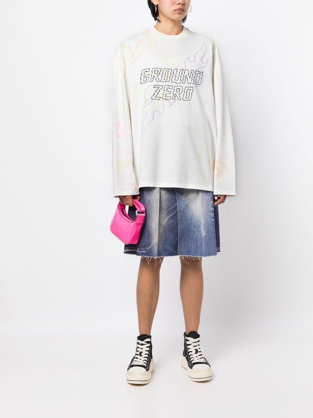 Oversized Logo Print With Hand Painted Long-sleeve T-shirt