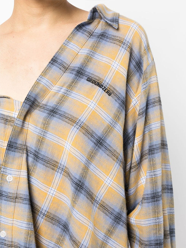 Asymmetric Plaid Long-sleeve Shirt