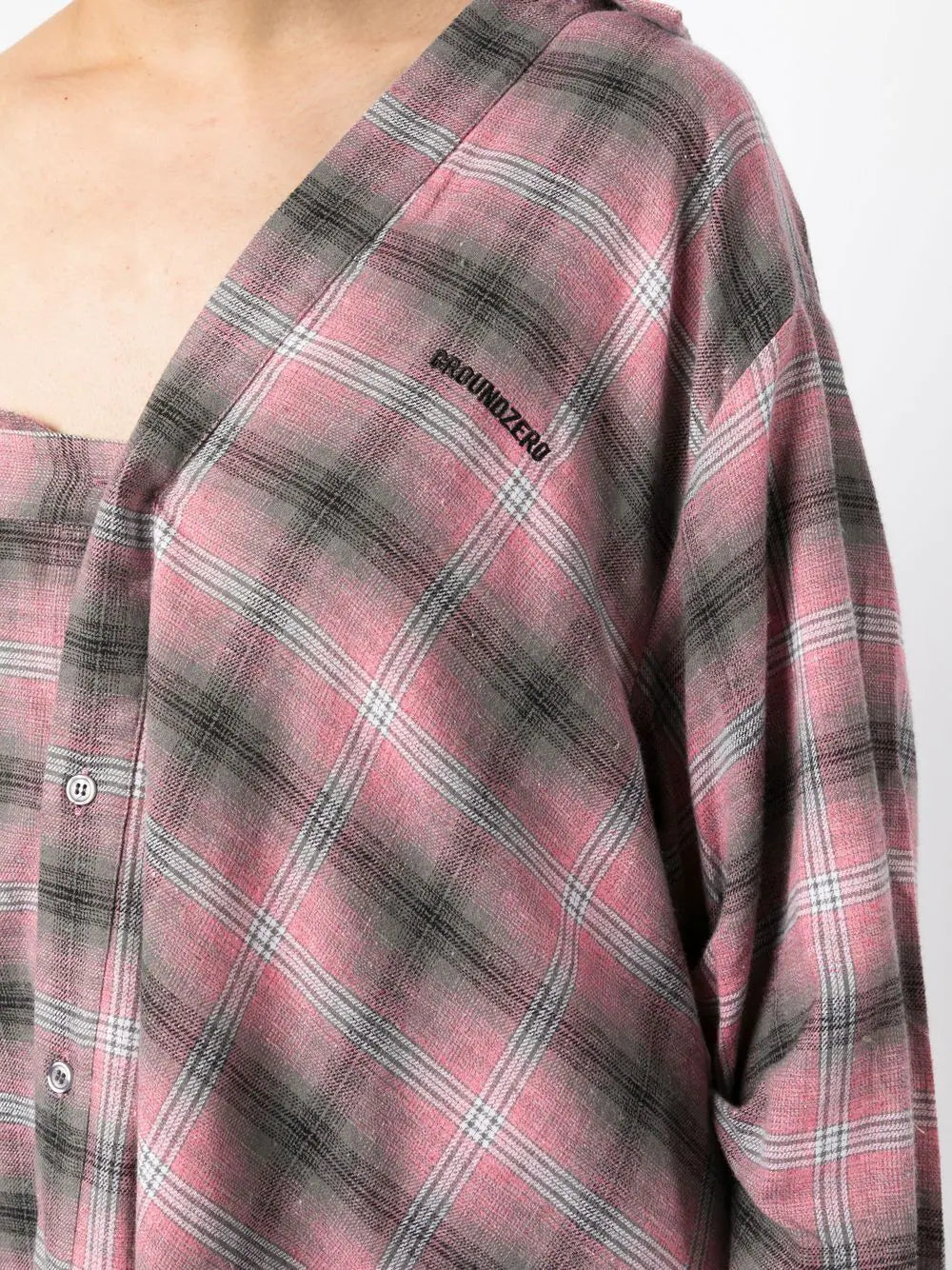 Check-pattern One-shoulder Shirt