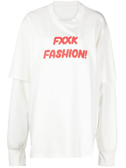 Slogan-print 2 Layers Long-sleeve T-shirt